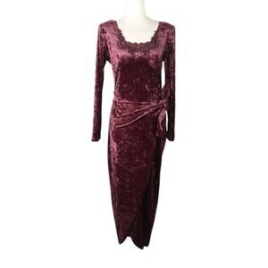 Vintage 90s All That Jazz Plum Burgundy Crushed Velvet Maxi Dress M